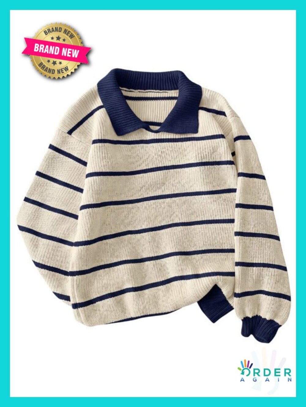 Oversized Striped Collared Sweater Cotton Blend Pullover